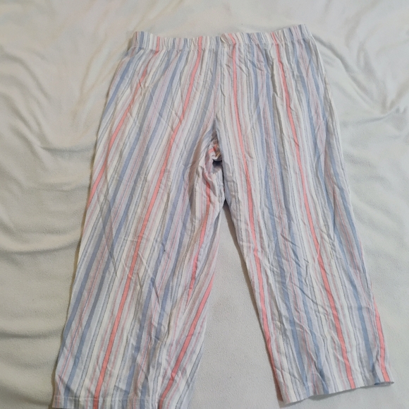 Women's White Striped Cotton Cropped Pajama Pants with Pink & Light Blue Stripes - Picture 6 of 10